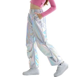 NWT LOLANTA Girls Laser Silver Metallic Baggy Dance Pants 80s 90s Size 8